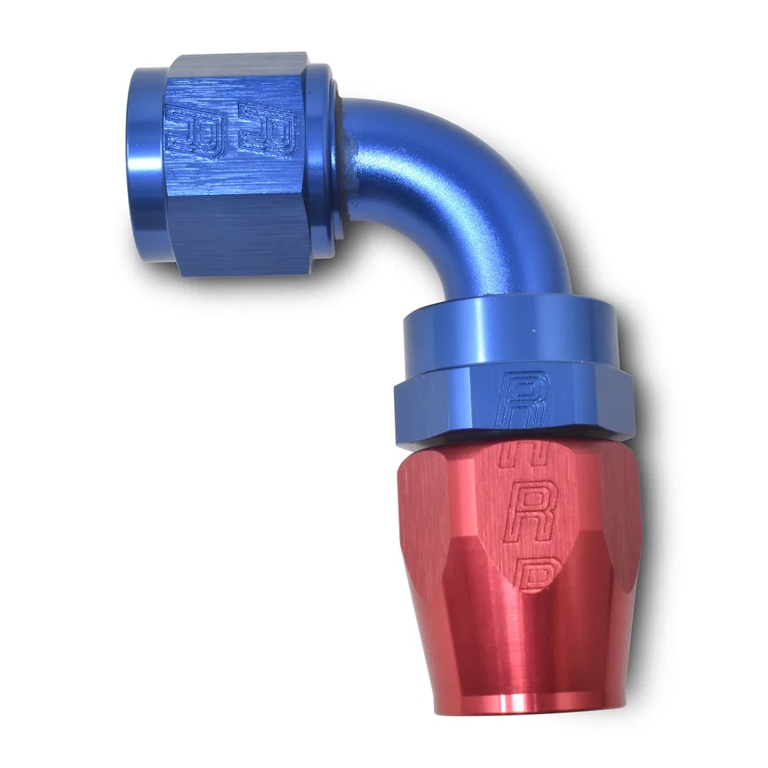 610160 – RUSSELL/EDEL Hose End Fitting, -6 AN Hose -6 AN Outlet 90 Degree Anodized Red/Blue Aluminum Single